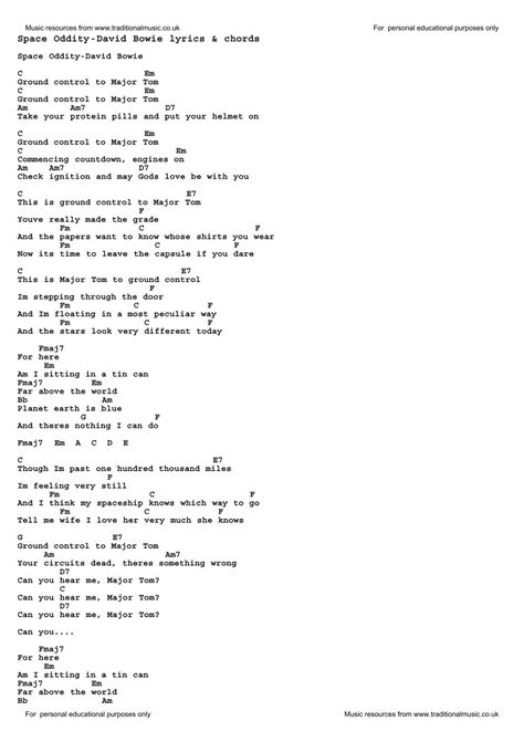 David Bowie Space Oddity Lyrics