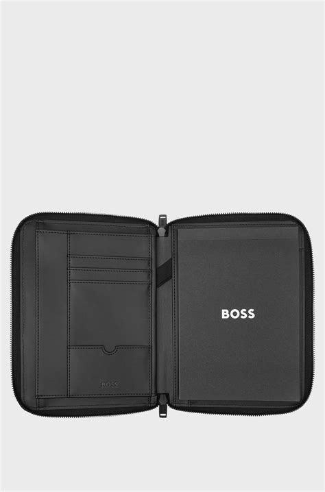 BOSS - Black A5 conference folder with logo trim - Black