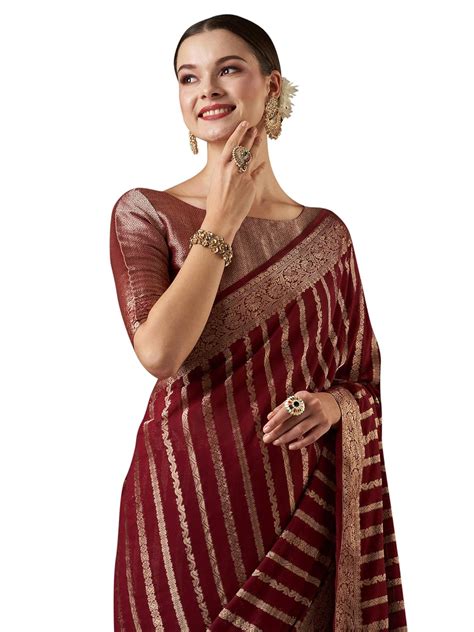AKHILAM Women's Woven Design Leheriya Georgette Kanjeevaram Saree With ...