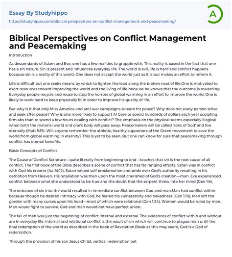 Biblical Perspectives on Conflict Management and Peacemaking Essay ...