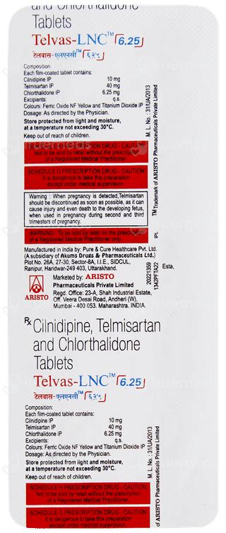 Telvas Lnc 625 Tablet 10 - Uses, Side Effects, Dosage, Price | Truemeds