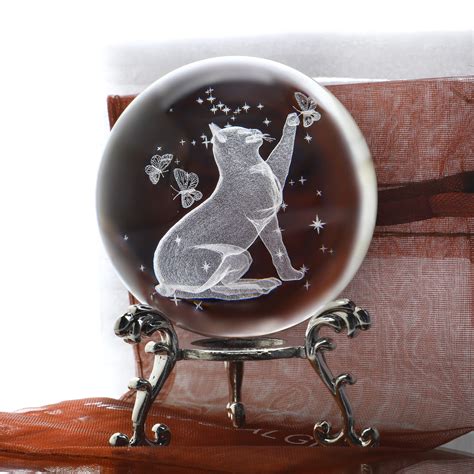 ZEERSHEE 60mm 3D Crystal Ball Laser Engraved Glass Cat Figurine ...