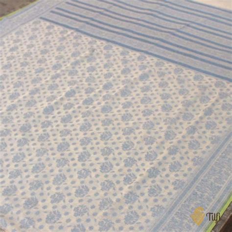 Light Beige Pure Cotton Handwoven Banarasi Saree - Tilfi