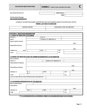 Fillable Online VALUATION OBJECTION FORM VORM C: C AGRICULTURAL ...