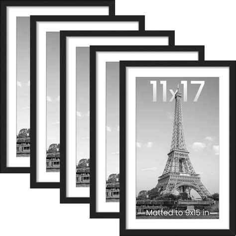 11x17 Picture Frame Set of 5, Display Pictures 9x15 with Mat or 11 x 17 ...