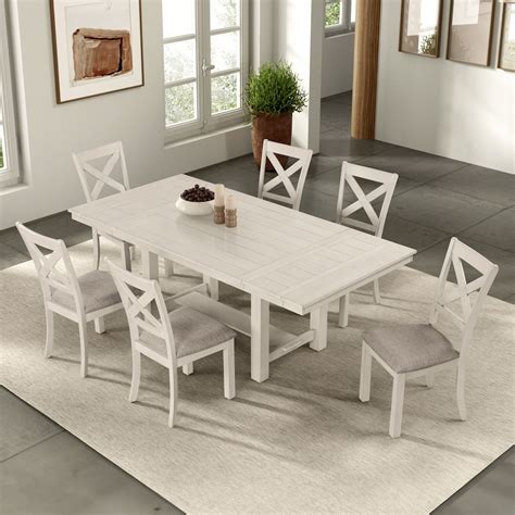 Pann Farmhouse White Solid Wood 7-Piece Expandable Dining Table Set by ...