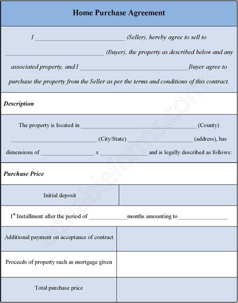 Home Purchase Agreement Form | Editable PDF Forms