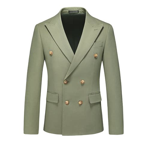 Men's Double Breasted Suit Jacket Slim Fit Blazer Green Sports Coat ...
