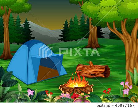 Forest camping concept with blue tentのイラスト素材 [46937167] - PIXTA