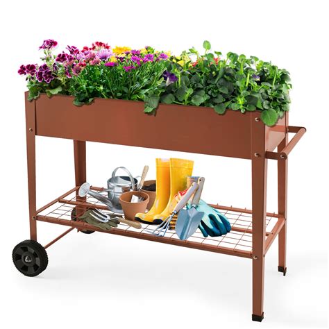 Buy EXCITED WORK Brown Mobile Metal Raised Garden Bed, Outdoor/Indoor ...