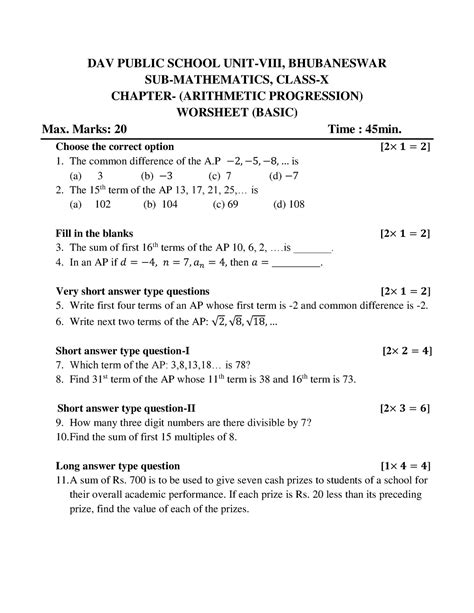 WS-Arithmetic Progression - SUB-MATHEMATICS, CLASS-X CHAPTER ...