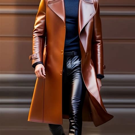 Temu｜Men's Casual Pu Leather Jacket, Chic Lapel Single Breasted Long ...