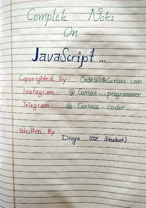 JavaScript Handwritten Notes (CSE 101) - Comprehensive Study Guide ...