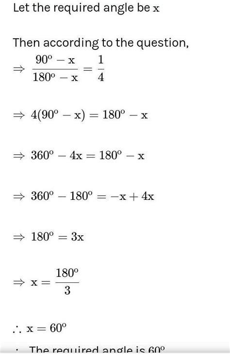 If the ratio of one-third of supplement of x to thecomplement of y is 2 ...