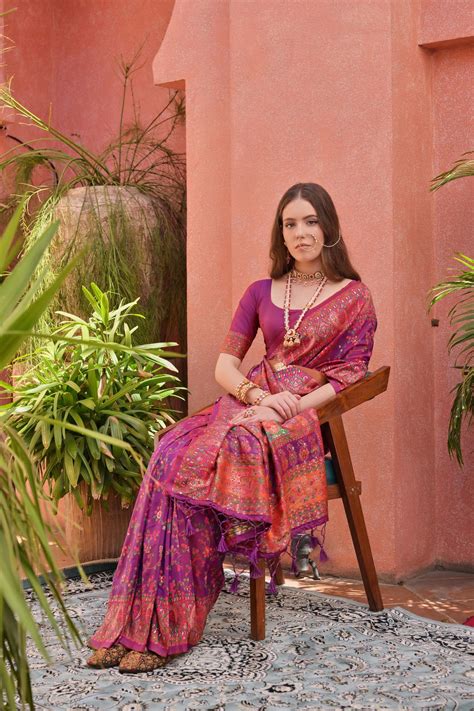 Dark Pink Kashmiri Pashmina Silk Saree for Women | Elegant – Kalyanja