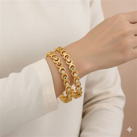 New Designer Micro Gold Plated Ad Diamond Fancy 2 Pcs Moon Bangle For ...