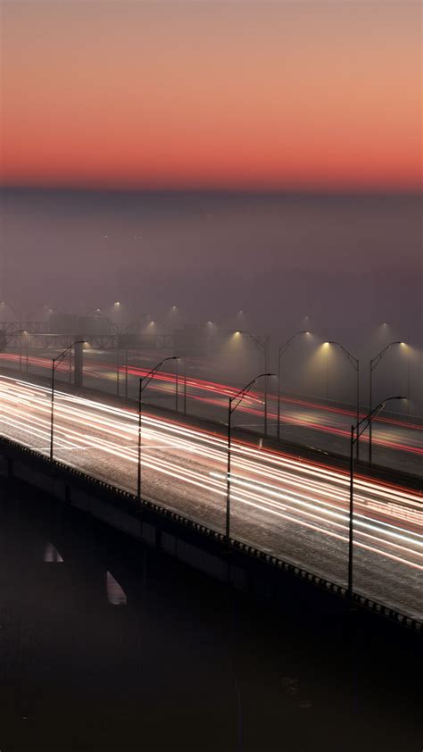 Download wallpaper 1080x1920 bridge, road, fog, dusk, lights samsung ...