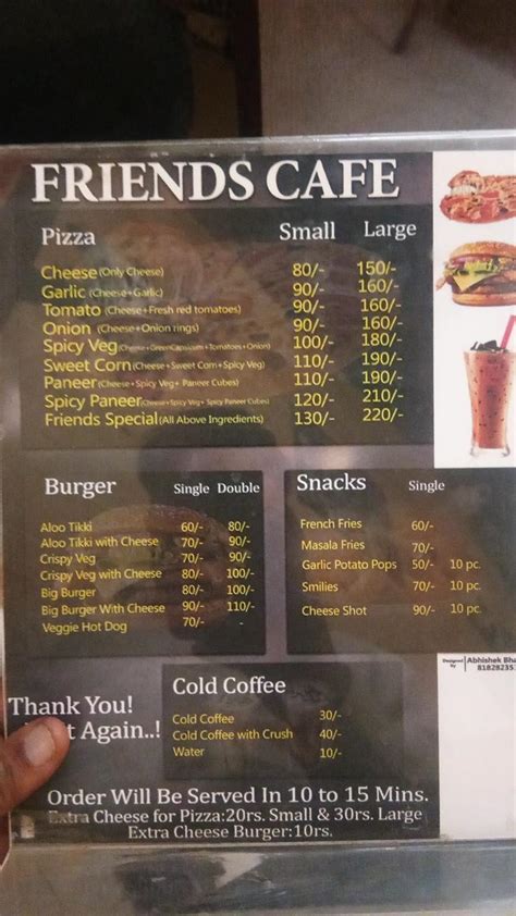 Menu at F.R.I.E.N.D.S. Cafe., Rajgurunagar