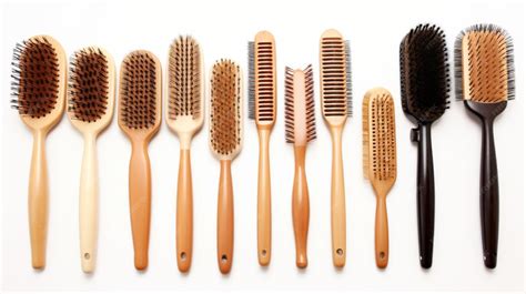 Premium Photo | A Row of Different Types of Hair Brushes