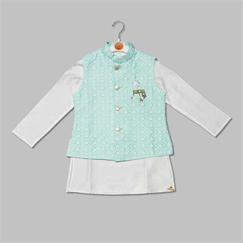 Buy Turquoise & Yellow Boys Kurta Pajama with Nehru Jacket – Mumkins