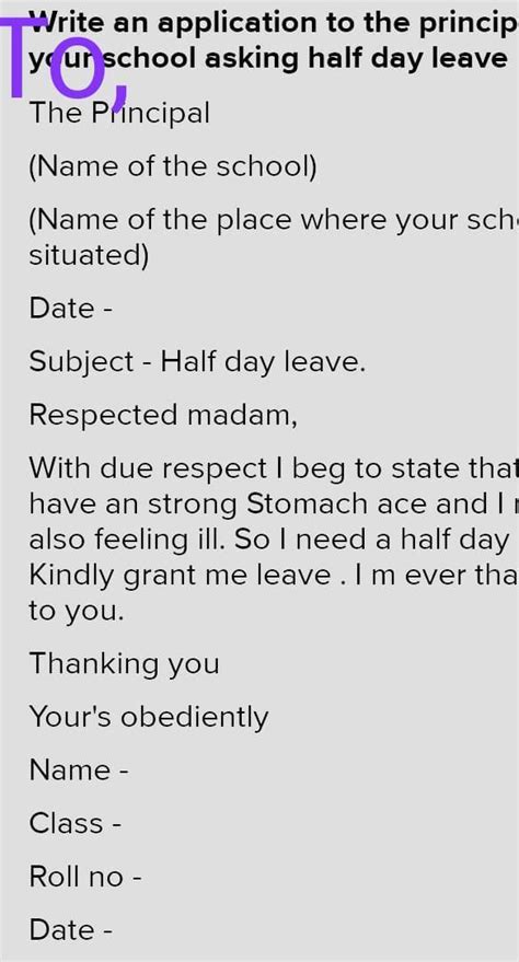 Application Write an application to the principal of your school for ...