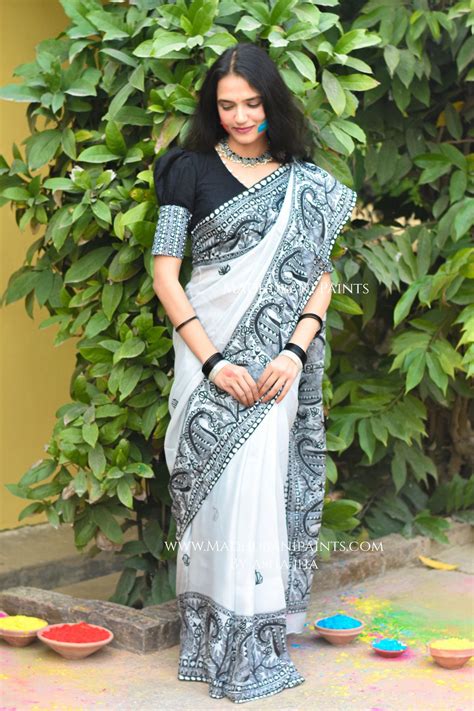 KUSUMAKAR Hand-painted Madhubani Chiffon Saree Blouse Set – MADHUBANI ...