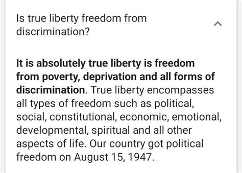 True liberty is freedom from discrimination, write your views - Brainly.in