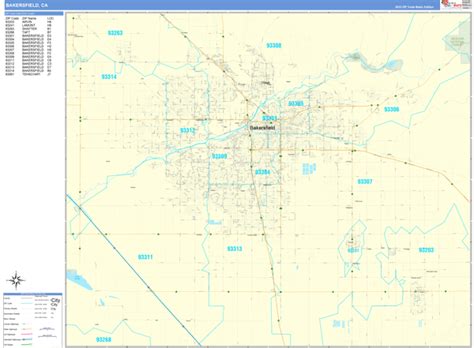 Bakersfield California Zip Code Wall Map (Basic Style) by MarketMAPS ...