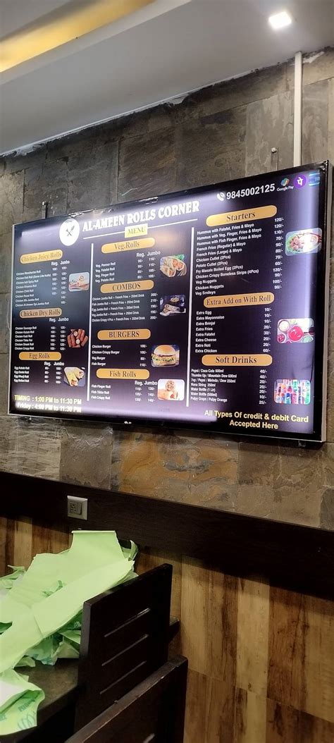 Menu at Al-Ameen Rolls Corner Kammanahalli, Bengaluru