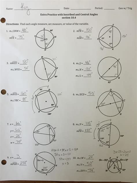 Central And Inscribed Angles Worksheet Answers Kuta - Angleworksheets.com