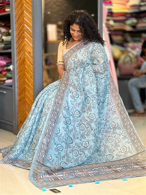 Kalamkari Printed Bhagalpuri Linen Saree | GMS136 – Aham Designer Boutique
