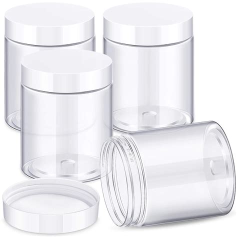 4 Pieces Round Clear Wide-mouth Leak Proof Plastic Container Jars with ...
