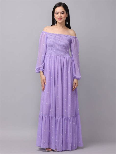 Lilac Polka Dot Smocked Maxi || vastranand Online Order Now.
