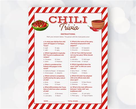 Chili Cook off Printable Trivia Game, Chili Trivia, Chili Cook off Game ...
