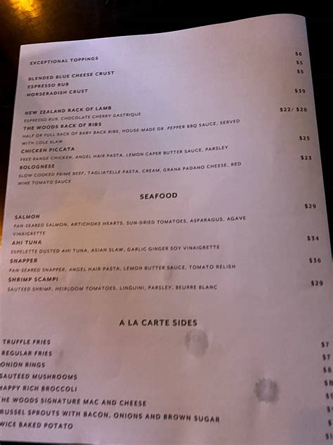 Menu at The Woods Jupiter pub & bar, Jupiter