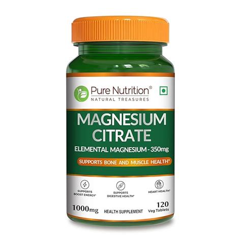 Pure Nutrition Magnesium Citrate, 120 Veg Tablets, Supports Sleep ...