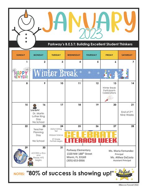 Parkway Calendar - Preschool Calendar Printable