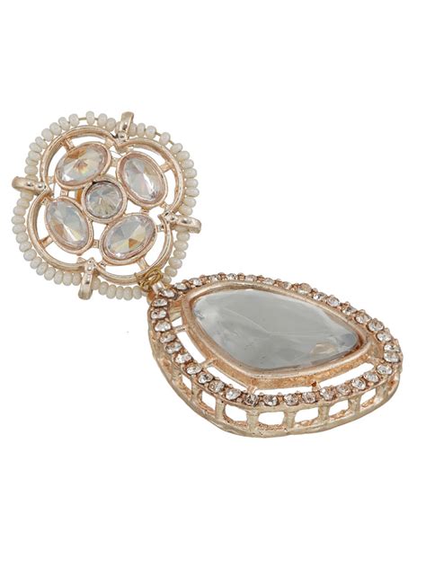 Floral AD Studded Rose Gold-Plated Drop Earrings – Priyaasi