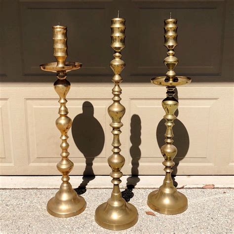 Vintage 1960’s Tall 36” Monumental Brass Floor Candle Holder Set ...