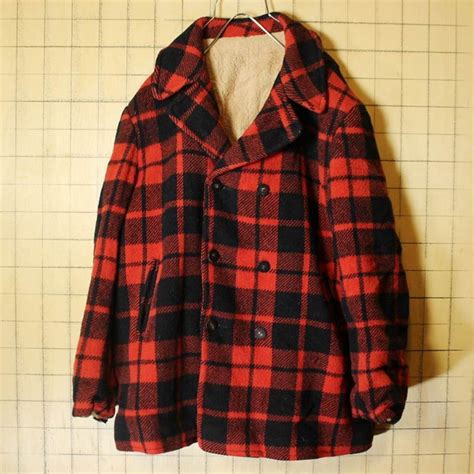 50s 60s USA製 MANBY ウール ハンティングジャケット レッド メンズML相当 ダブル シューティング チェック 古着 ...
