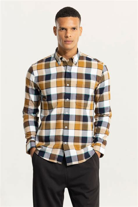 Buy Men's Bold Block Line Mustard Checks Shirts Online | SNITCH