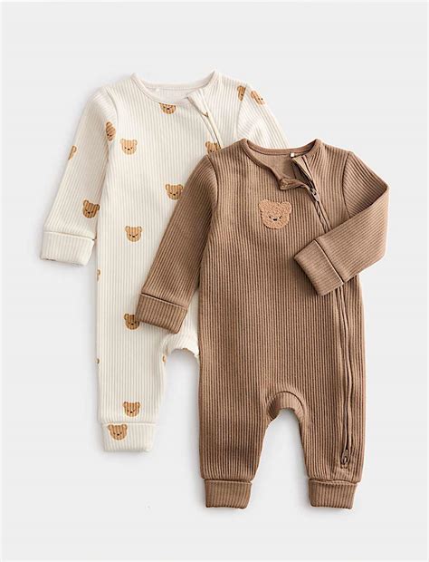 Buy Cotton Blend Bear Cosy Rib Sleepsuits (0-3 Yrs) at Marks & Spencer