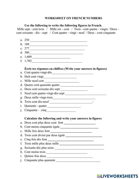 Image result for French Numbers Worksheets Printable