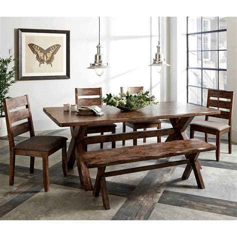 Rustic Knotty Burl Designed Country Style Dining Set (1 Table | Narrow ...