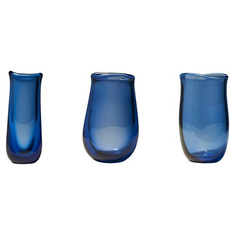 Per Lutken - Three Blue Glass Vases For Sale at 1stDibs