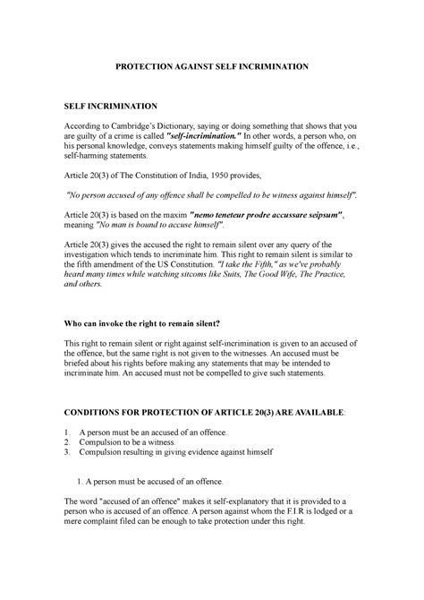 Protection Against SELF Incrimination Final - PROTECTION AGAINST SELF ...