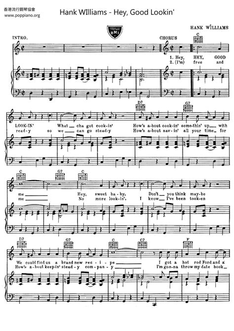 Hank WIlliams-Hey, Good Lookin' Sheet Music pdf, - Free Score Download ★