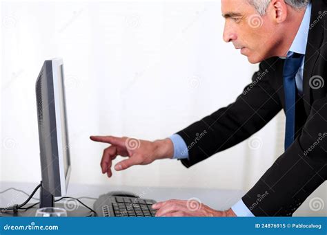 Business Man Pointing at Computer 的图像结果
