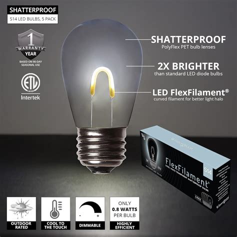 Buy Wintergreen Lighting FlexFilament S14 LED Edison Light Bulbs Bistro ...