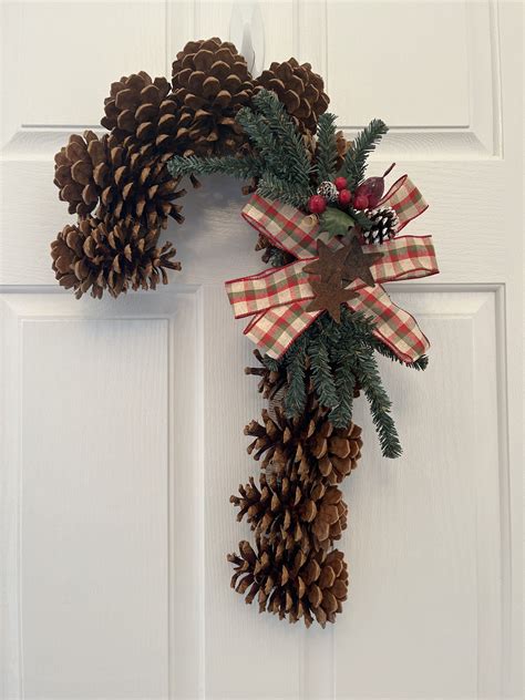 Pinecone Candy Cane Decor/wreath - Etsy | Christmas crafts diy ...